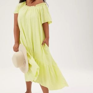Anthropologie Maeve Selah High Low Maxi Dress Lime Yellow Green Size XS